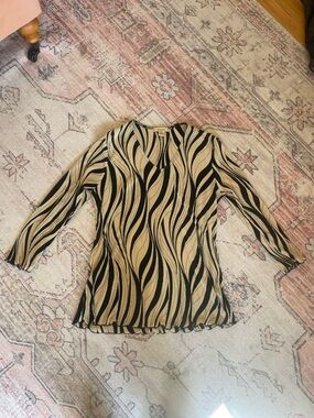 Y2K Plisse Wave Stripe Blouse Womens M